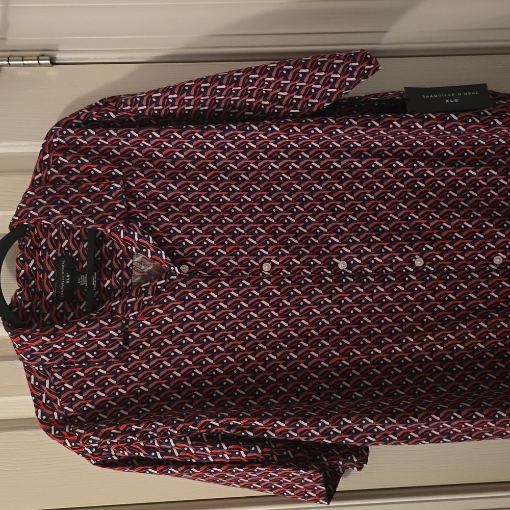 SHAQUILLE O'NEAL BRAND MEN'S RED GEOMETRICAL BIG & TALL SHIRT SIZE 3XLT